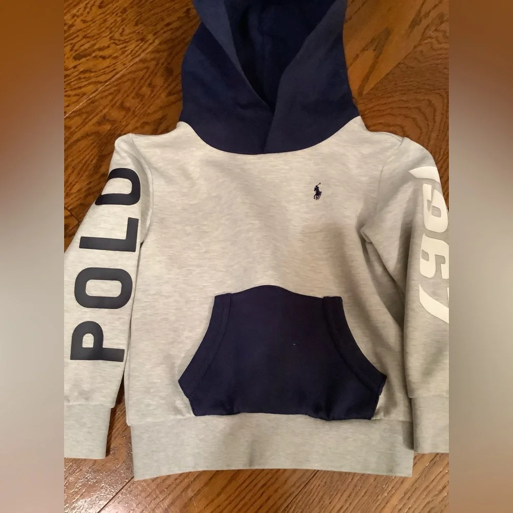Ralph Lauren Kids Gray and Navy Hoodie Sweatshirt
